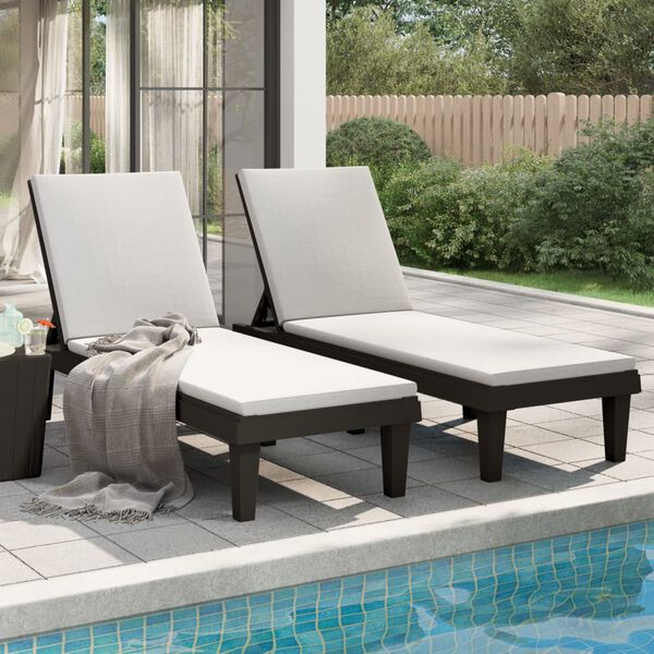 vidaXL Sun Lounger Set of 2 Black Polypropylene Medium Modern