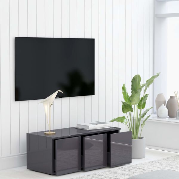 vidaXL TV Cabinet High Gloss Grey Engineered Wood Compact TV Cabinet