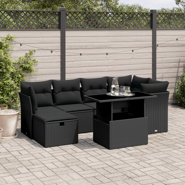 vidaXL Garden Sofa Set Black PE Rattan Large Adjustable Armrests