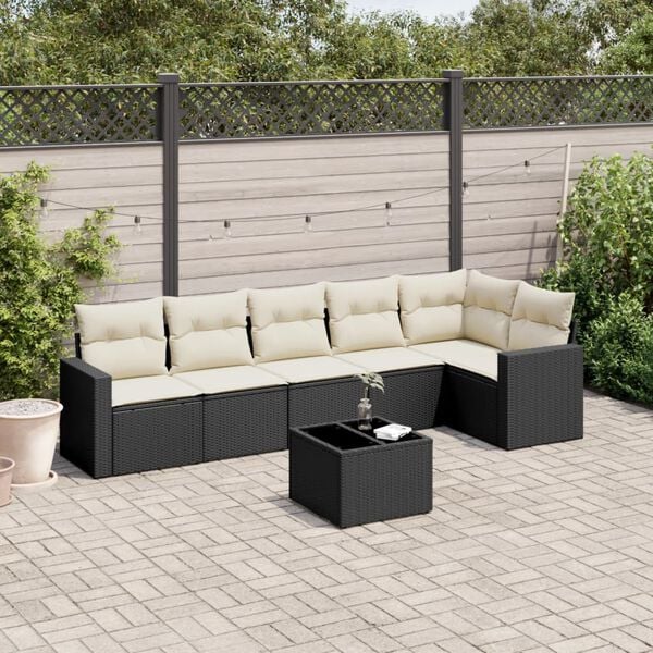 vidaXL Garden Sofa Set Black PE Rattan 7 Piece Removable Covers