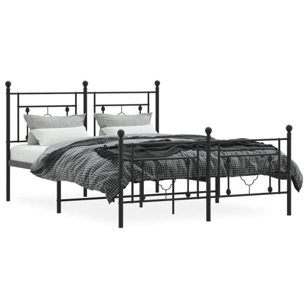 vidaXL Bed Frame Black Powder-Coated Steel Double Bed Frame