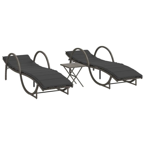 vidaXL Sun Lounger Set of 2 Grey PE rattan Adult-sized