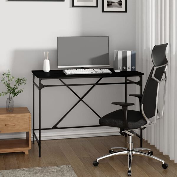vidaXL Desk Black Engineered wood, Iron Medium Industrial Desk