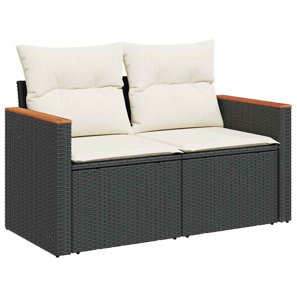 vidaXL Garden Sofa Black PE rattan, powder-coated steel, solid acacia wood