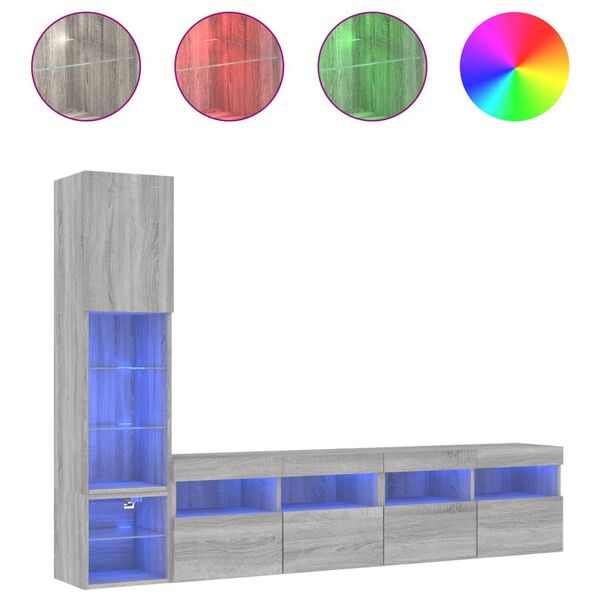 vidaXL 4 Piece TV Wall Units with LED Gray Sonoma Engineered Wood