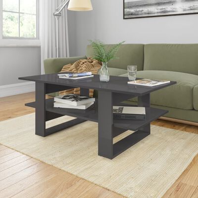 vidaXL Coffee Table High Gloss Gray 43.3"x21.7"x16.5" Engineered Wood