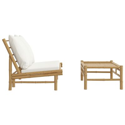 vidaXL 2 Piece Patio Lounge Set with Cream White Cushions Bamboo