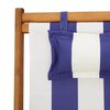 vidaXL Folding Beach Chair Blue and White Solid Wood Eucalyptus and Fabric