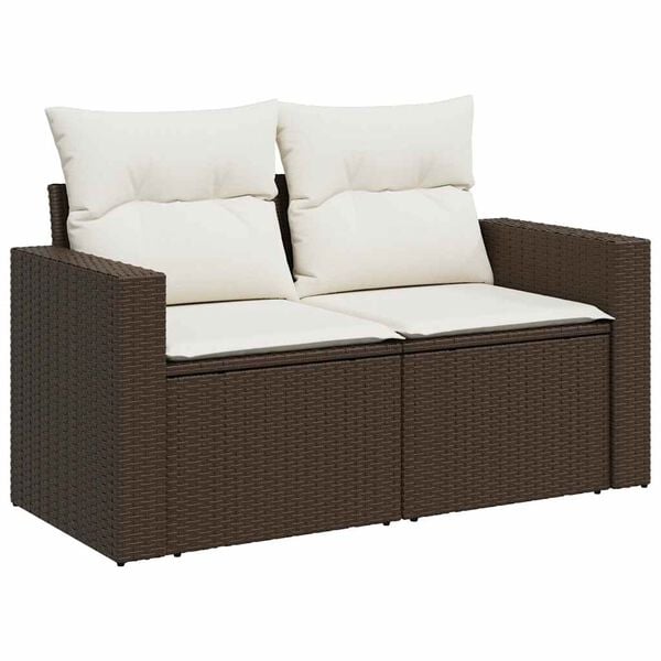 vidaXL Garden Sofa Set Brown PE Rattan Large Adjustable Feet