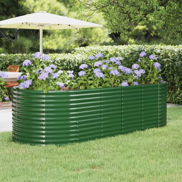 vidaXL Patio Raised Bed Galvanized Steel 249x100 x 26.8 " Green