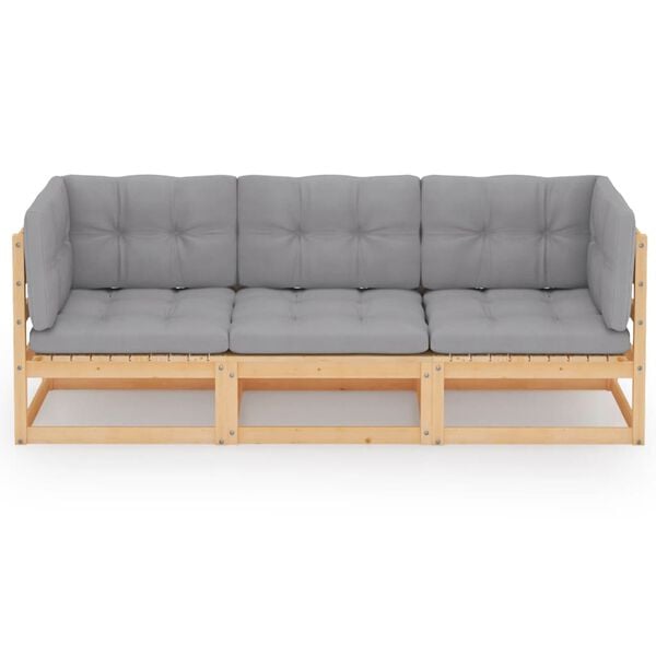 vidaXL Garden Sofa Grey Solid pinewood, Grey fabric (100% polyester)
