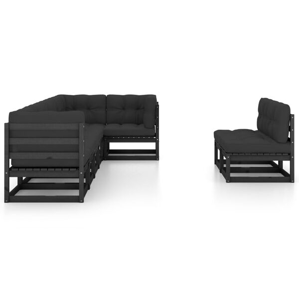 vidaXL Garden Lounge Set Black Solid pine wood, fabric (100% polyester)