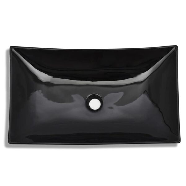 vidaXL Ceramic Bathroom Sink Basin Black Rectangular