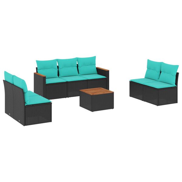 vidaXL 8 Piece Garden Sofa Set with Cushions Black Poly Rattan