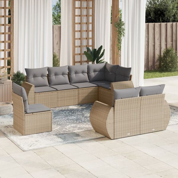 vidaXL 8 Piece Patio Sofa Set with Cushions Beige Poly Rattan