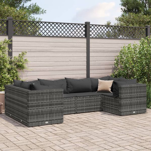 vidaXL Patio Lounge Set Gray PE rattan, powder-coated steel Large