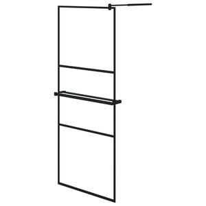 vidaXL Walk-in Shower Wall with Shelf Black 31.5"x76.8" ESG Glass&Aluminum