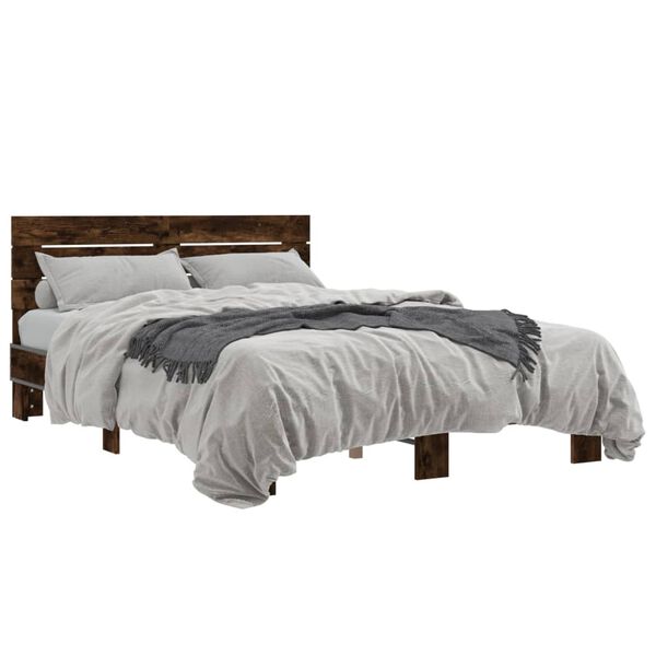 vidaXL Bed Frame Smoked oak Engineered wood, metal, plywood Full