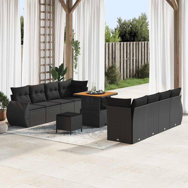 vidaXL Garden Sofa Set with Storage 11 pcs Black Poly rattan