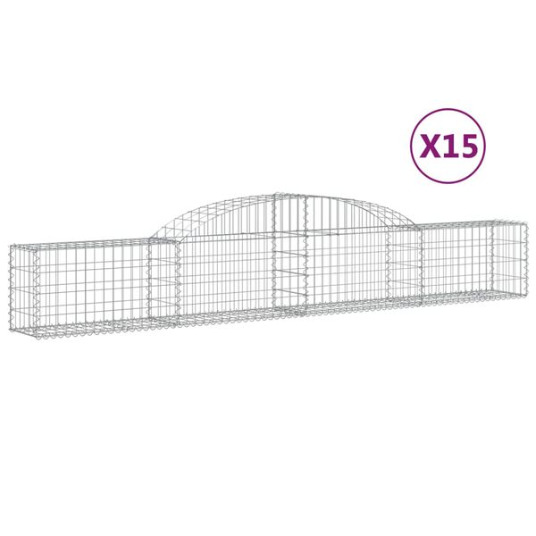 vidaXL Arched Gabion Baskets 15 pcs 118.1x11.8x40/60" Galvanised Iron