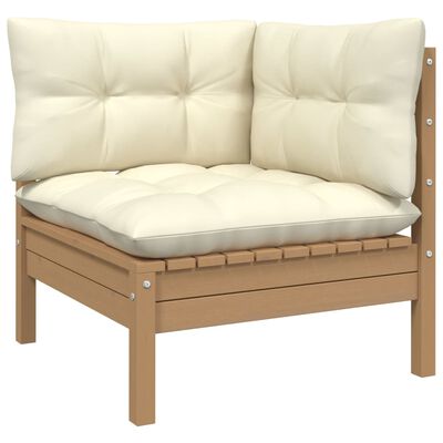 vidaXL Patio Corner Sofa with Cushions Honey Brown Solid Pinewood