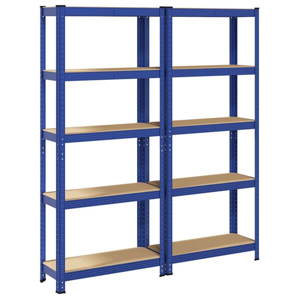 vidaXL 5-Layer Storage Shelves 2 pcs Blue Steel&Engineered Wood