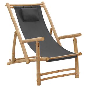 vidaXL Deck Chair Dark grey Bamboo, Canvas (100% polyester) Standard