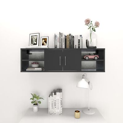 vidaXL Wall Shelf High Gloss Gray 40.2"x12"x11.4" Chipboard