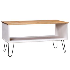 vidaXL Coffee Table White and Natural Solid pine wood, Metal Medium