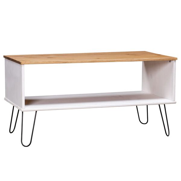 vidaXL Coffee Table White and Natural Solid pine wood, Metal Medium