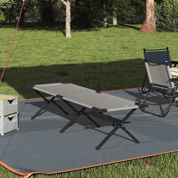vidaXL Folding Camping Bed Grey 75.98 x 27.17 x 17.72 in Oxford fabric