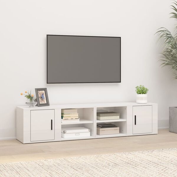 vidaXL TV Cabinet Set of 2 High Gloss White Engineered Wood Medium