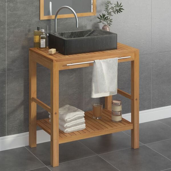 vidaXL Vanity Cabinet With Sink Black Solid teak wood Medium Simplistic