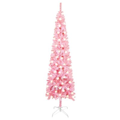 vidaXL Slim Pre-lit Christmas Tree Pink 47.2"
