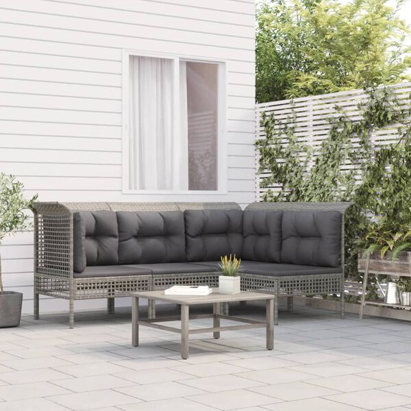 vidaXL 4 Piece Patio Lounge Set with Cushions Grey Poly Rattan
