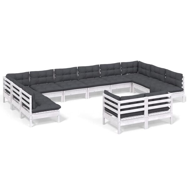 vidaXL Garden Lounge Set White with Anthracite Cushions