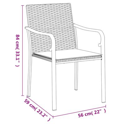 vidaXL Patio Chairs with Cushions 6 pcs Brown 22"x23.2"x33.1" Poly Rattan
