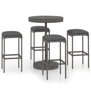 vidaXL Garden Bar Set Grey PE Rattan, Powder-Coated Steel Garden Bar Set