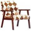 vidaXL Armchair White and Brown Goat Leather, Acacia Wood Standard