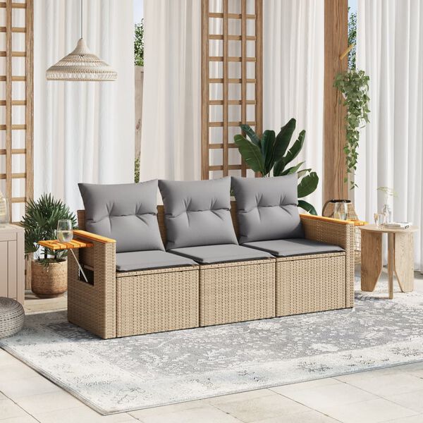 vidaXL Beige and gray Without table 1 PE Rattan, Powder-coated Steel, Solid Acacia Wood, Polyester