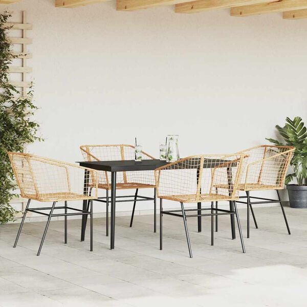 vidaXL 5 Piece Patio Dining Set Brown Poly Rattan Glass