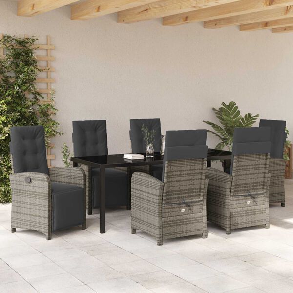 vidaXL Garden Dining Set with Cushion 7 pcs Grey Poly Rattan