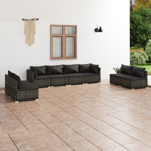 vidaXL Garden Lounge Set Grey PE rattan Large Modular