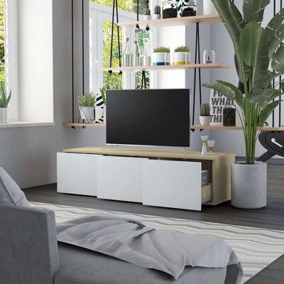 vidaXL TV Cabinet White and Sonoma Oak 47.2"x13.4"x11.8" Engineered Wood