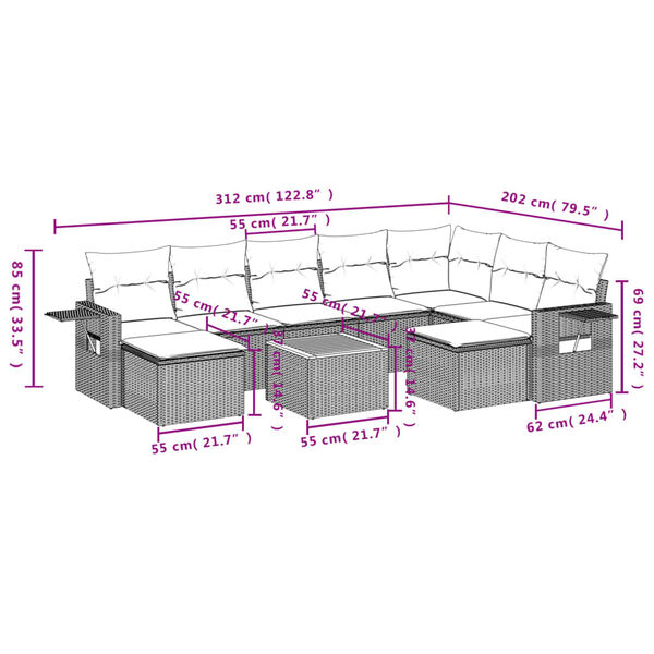 vidaXL Garden Sofa Set Grey PE Rattan Large Modular Garden Sofa Set