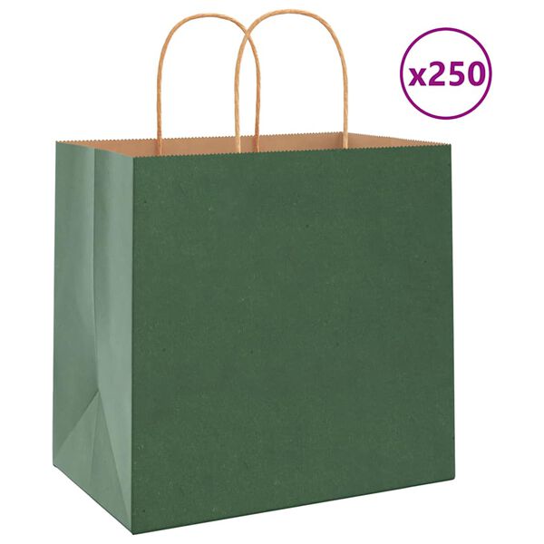 vidaXL Paper Bags 250 pcs with Handles Green 26x17x25 cm