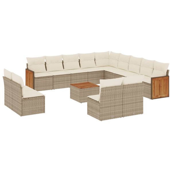 vidaXL Garden Sofa Set Beige PE rattan Large Adjustable Feet