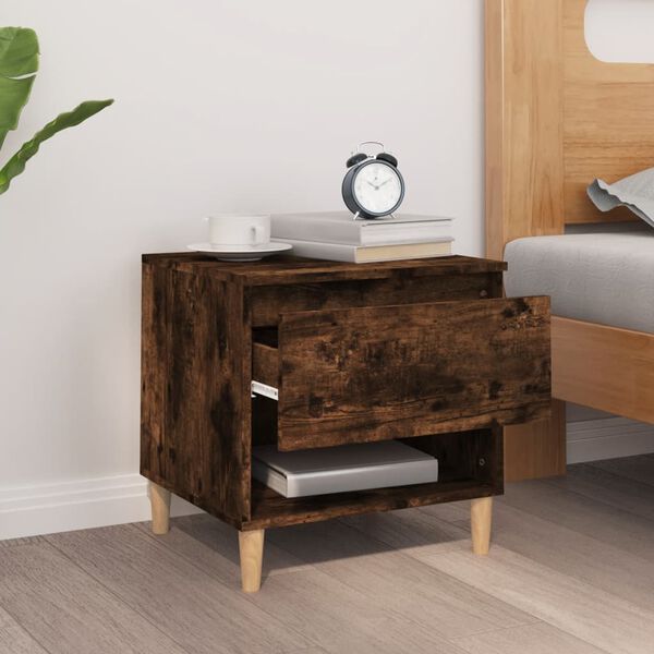 vidaXL Bedside Table Smoked oak Engineered wood, solid eucalyptus wood