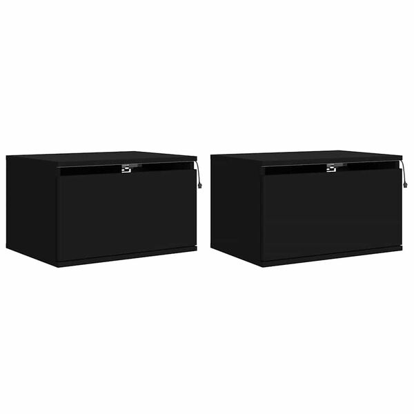 vidaXL Wall-Mounted Bedside Cabinet Set of 2 Black Engineered wood