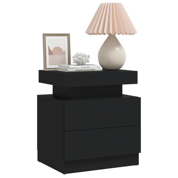 vidaXL Bedside Cabinet Black Engineered wood 17.7 x 13.8 x 20.5 in